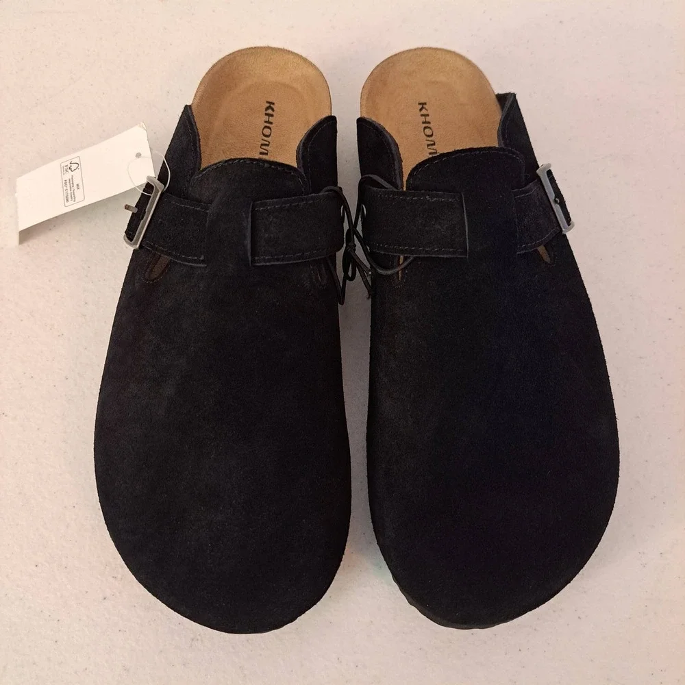 Khombu Damian Mule Mens 9 Black New Suede Cork Insole Buckle Clog 1253-462